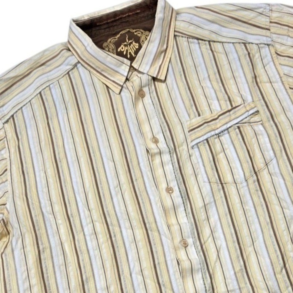 Prana Button Down Shirt Mens XL Yellow Striped Short Sleeve Outdoor Casual